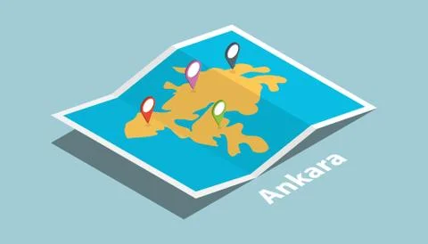 Ankara explore maps with isometric style and pin location tag on top Stock Illustration