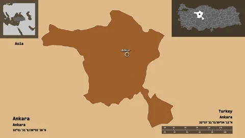 Ankara location. Turkey. Solid patterned map Video stock 135851533
