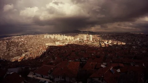 Ankara top view on city big black clouds run and cover town with shadow speedy Stock Footage 77874119