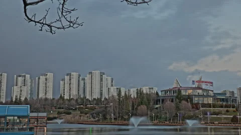 Ankara, TURKEY- 2025, Dec 30: Cityscape Lake and Dramatic Sunset Clouds Stock Footage 326069830