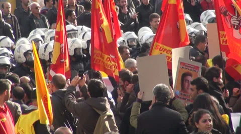 Ankara, Turkey, government protesters face riot police Stock Footage 34003453