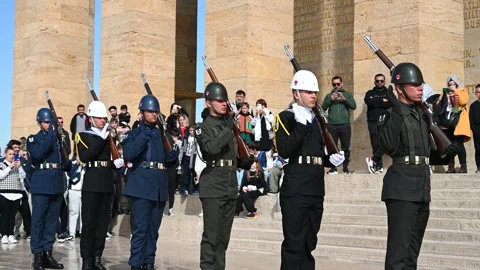 Ankara, Turkey: Guard of honor in front of Anitkabir Mausoleum. Soldiers Stock Footage 289869508