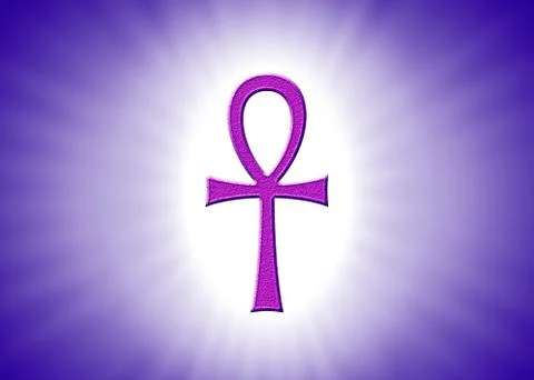 Ankh Hieroglyph With Light Rays On Violet Background Illustrazione stock