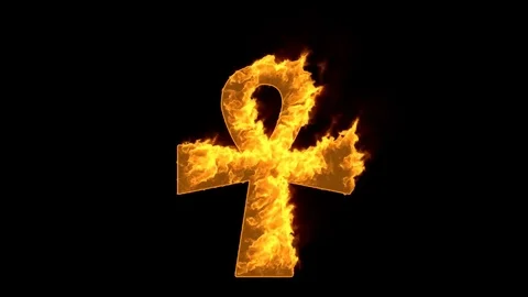 Ankh symbol burning on black background Stock Footage 76353172