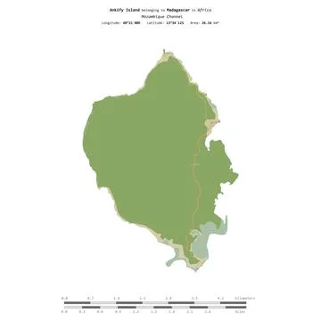 Ankify Island. Madagascar. Shape on white. Topo Humanitarian Stock Illustration