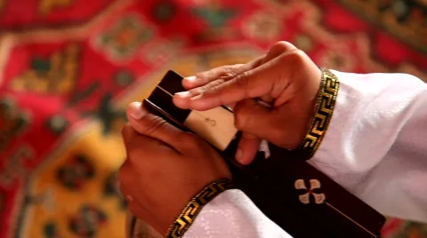 Ankle bone shooting during Naadam, UB, Mongolia Stock Footage
