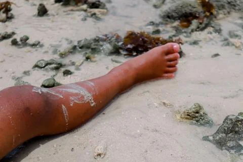 Ankle Deep Serenity Tranquil Beach Relaxation Moment Sand and Sea Foto stock