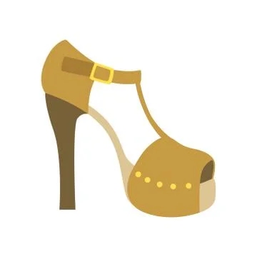 Ankle Strap Shoe On A Heel, Isolated Footwear Flat Icon, Shoes Store Assortment Stock Illustration