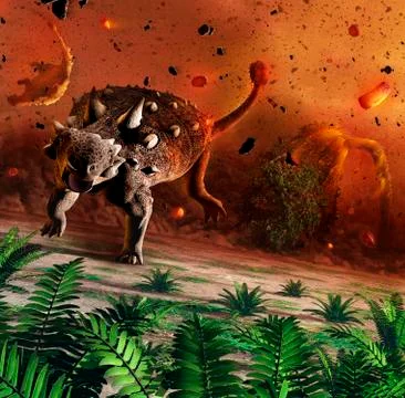 Ankylosaurs caught in blast wave Stock Illustration