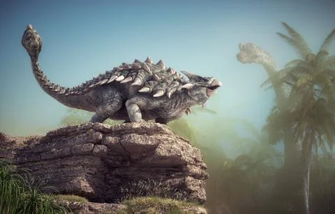 Ankylosaurus  in nature. Illustrazione stock