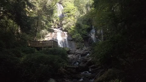 Anna Ruby Falls Georgia. Waterfalls deep in woods with green trees Stock Footage 252774569
