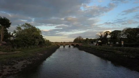 Annagassan bridge, low flight Stock Footage 108426614