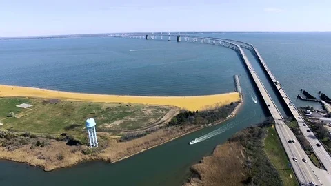 Annapolis Maryland Chesapeke Bay Bridge Aerial Drone Stock Footage