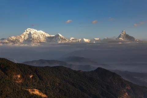 Annapurna mountain range panoramic view from Panchase village viewpoint Stock Photos