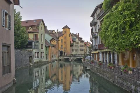 Annecy in Alps, Old city canal view, France, Europe Stock Photos