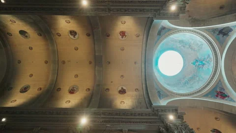 Annecy Church Dome Interior Ceiling Frescoes and Skylight Stock Footage 336579751