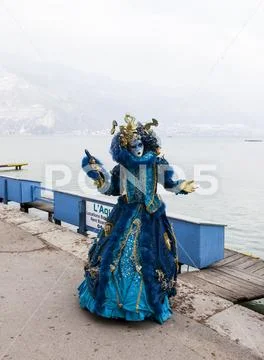 Annecy, France, February 23, 2013: Disguised Person - Annecy Venetian Carnival Stock Photos