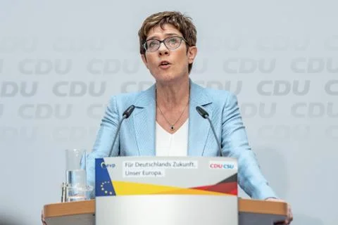 Annegret Kramp-Karrenbauer speaking at a press conference on 26th May 2019. Stock Photos
