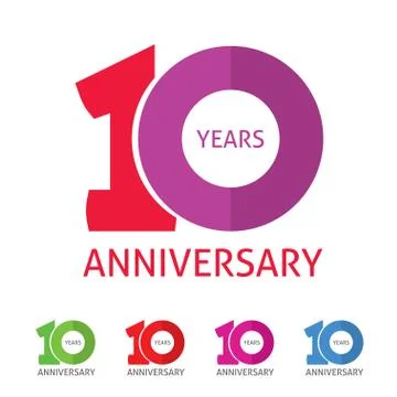 Anniversary 10th  logo template with shadow on circle number 1 Stock Illustration