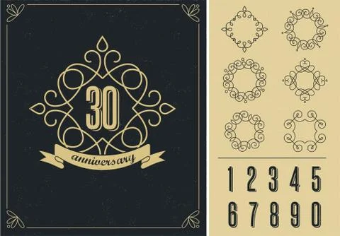 Anniversary - art line background with frames Stock Illustration