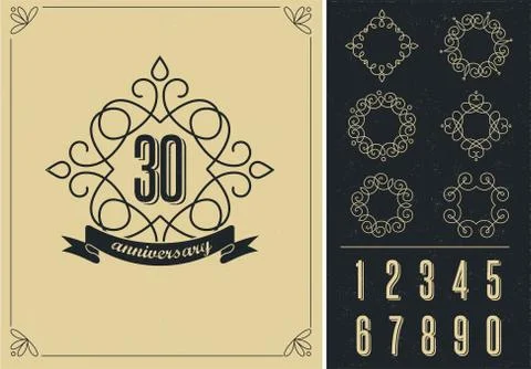 Anniversary - art line background with frames Stock Illustration