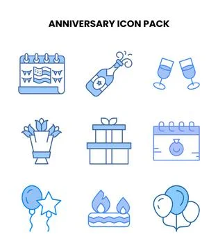 Anniversary Blue Set Icons Pack Stock Illustration