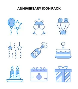 Anniversary Blue Vector Icons Pack Stock Illustration