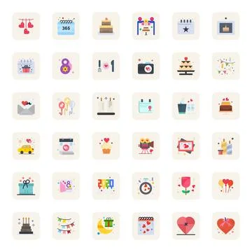 Anniversary Comprehensive Vector Bundle with 36 Pixel Aligned Flat 256x256 .. Stock Illustration