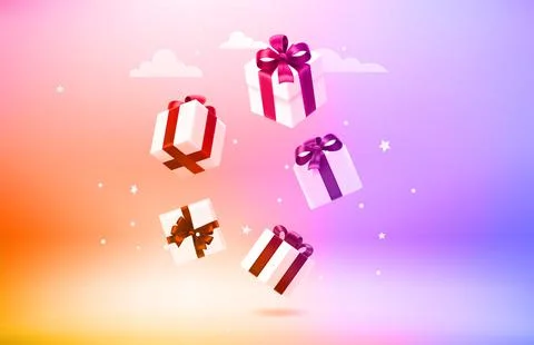 Anniversary concept with gift boxes. 3d vector objects with levitation effect Stock Illustration