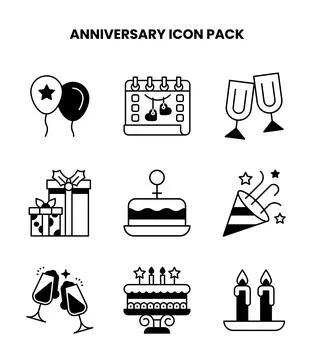 Anniversary DuoTone Bundle Icons Pack Stock Illustration