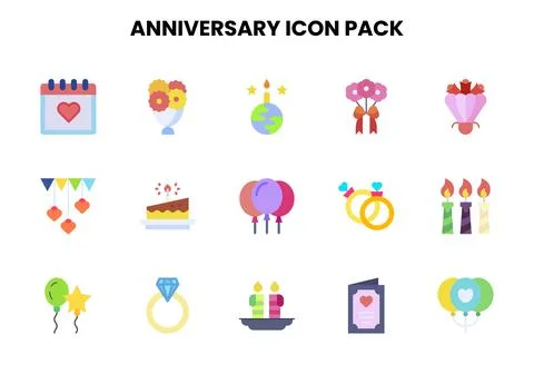 Anniversary Flat Bundle Icons Pack Stock Illustration
