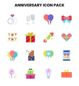 Anniversary Flat Bundle Icons Pack Stock Illustration
