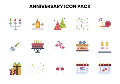 Anniversary Flat Graphics Icons Pack Stock Illustration