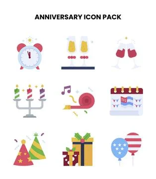 Anniversary Flat Graphics Icons Pack 스톡 일러스트
