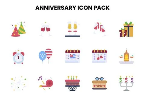 Anniversary Flat Set Icons Pack Stock Illustration