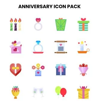 Anniversary Flat Vector Icons Pack Stock Illustration