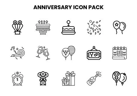 Anniversary Line Bundle Icons Pack Stock Illustration