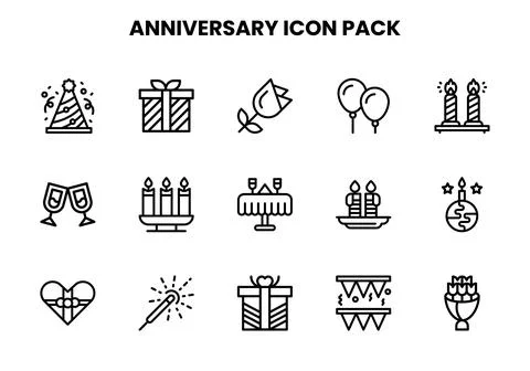 Anniversary Line Bundle Icons Pack Stock Illustration