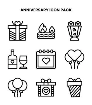 Anniversary Line Vector Icons Pack Stock Illustration