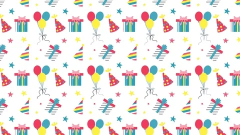 Anniversary pattern presents balloons motion illustration Stock Footage 126846586