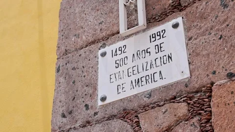 Anniversary Plaque Marking 500 Years Evangelization Of America Stone Wall Me Stock Footage 345376862