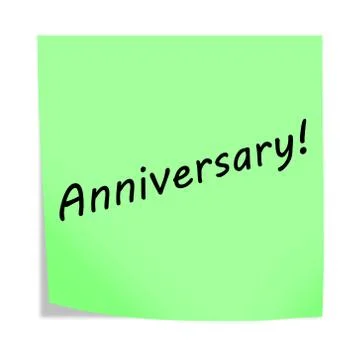 Anniversary post note reminder 3d illustration on white with clipping path Illustrazione stock