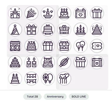 Anniversary Professional Vector Set with 28 Bold Line Grid Fitted 64x64 Icons Stock Illustration