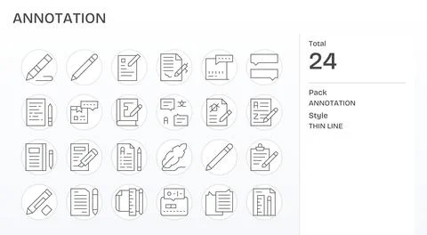 Annotation including 24 High Resolution Thin Line Vector Illustrations Stock Illustration