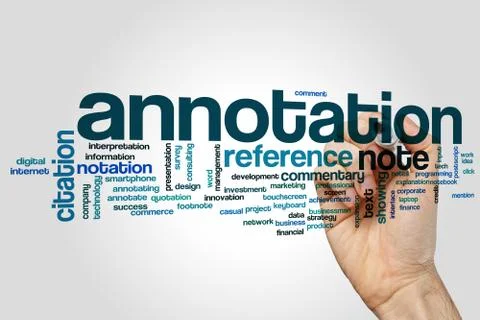 Annotation word cloud concept on grey background Stock Photos