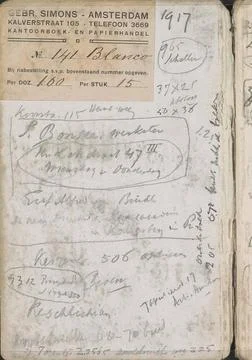 Annotations. Page 1, front bract with a stamp of the Simons brothers shop ... 스톡 사진