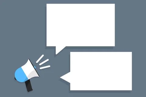 Announced megaphone with speech bubble in flat design.  Vector isolated  Illustrazione stock