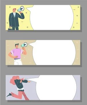 Announcement banner template set, vector flat illustration Stock Illustration