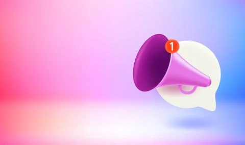 Announcement concept with loud speaker. Vector 3d banner with doodling Stock-Illustration