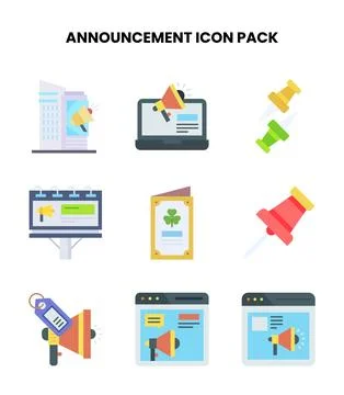 Announcement Flat Design Icons Pack Stock Illustration